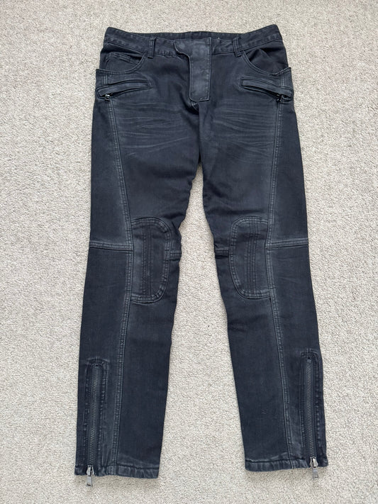 Balmain by Olivier Rousteing Black Waxed Biker Denim Jeans