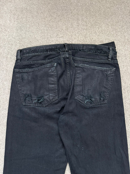 2000s Rick Owens DRKSHDW Black Waxed Detroit Denim Jeans
