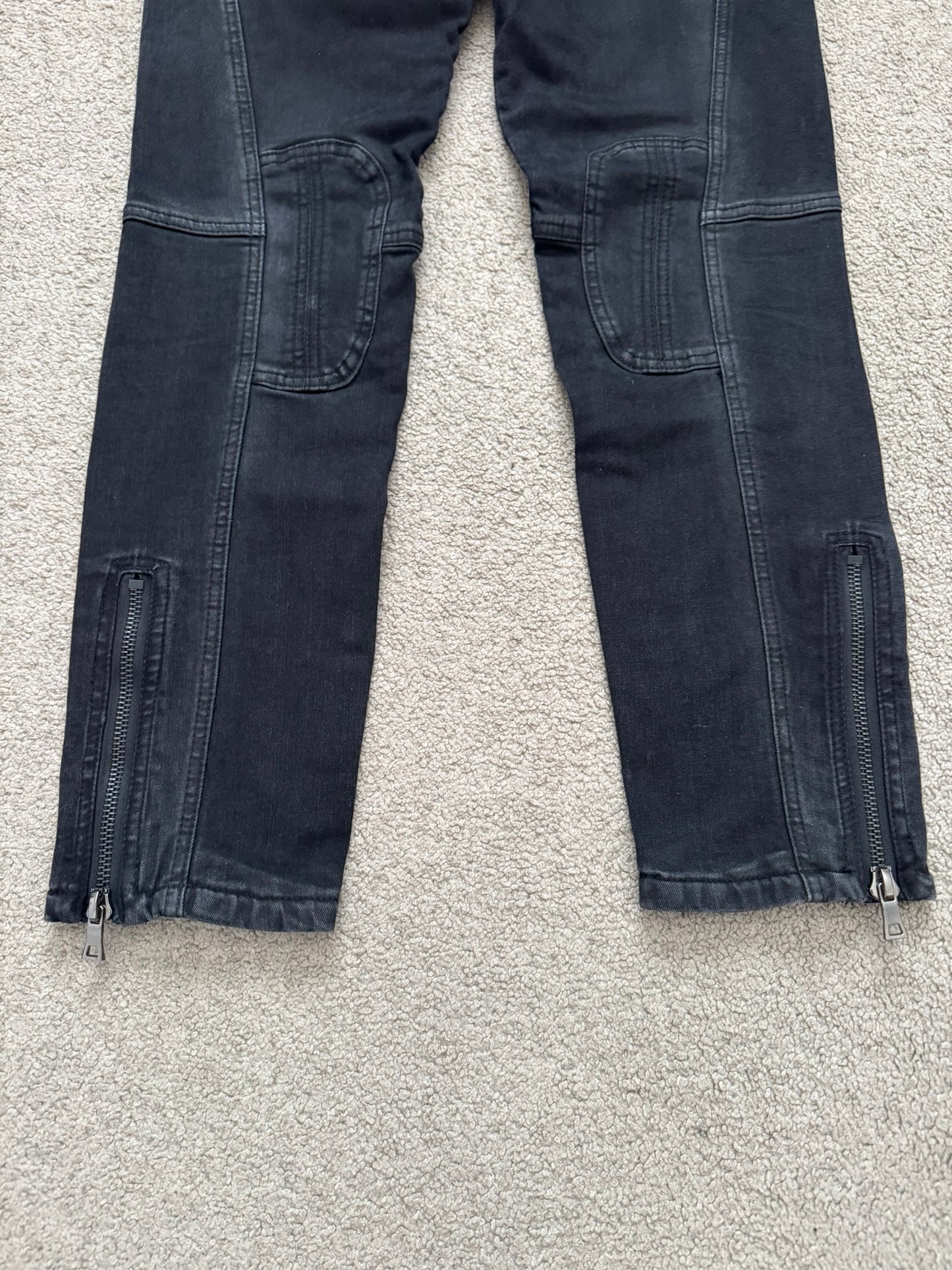 Balmain by Olivier Rousteing Black Waxed Biker Denim Jeans