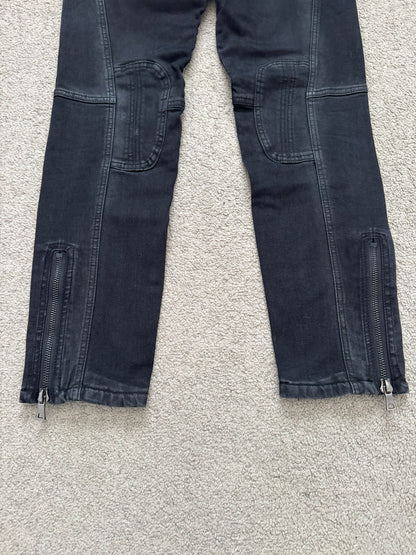 Balmain by Olivier Rousteing Black Waxed Biker Denim Jeans