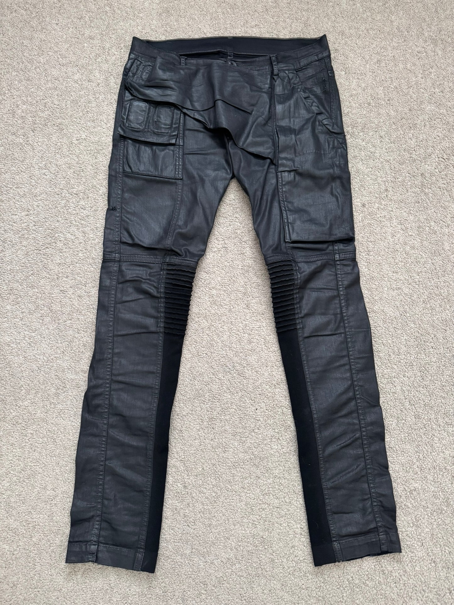 SS16 Rick Owens DRKSHDW Black Waxed Memphis Cut Biker Denim Jeans