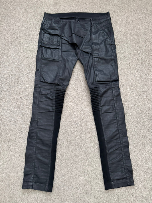SS16 Rick Owens DRKSHDW Black Waxed Memphis Cut Biker Denim Jeans