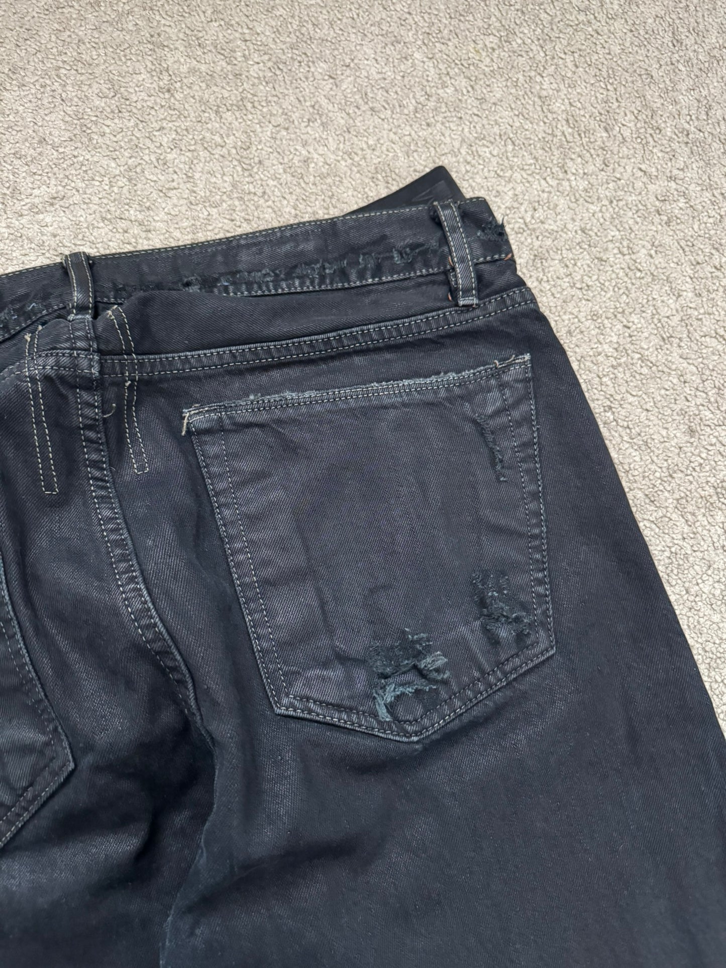 2000s Rick Owens DRKSHDW Black Waxed Detroit Denim Jeans