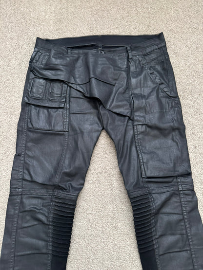 SS16 Rick Owens DRKSHDW Black Waxed Memphis Cut Biker Denim Jeans