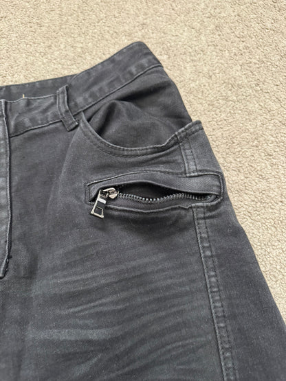 Balmain by Olivier Rousteing Black Waxed Biker Denim Jeans