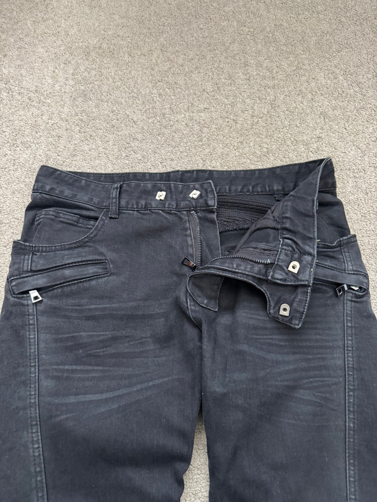 Balmain by Olivier Rousteing Black Waxed Biker Denim Jeans