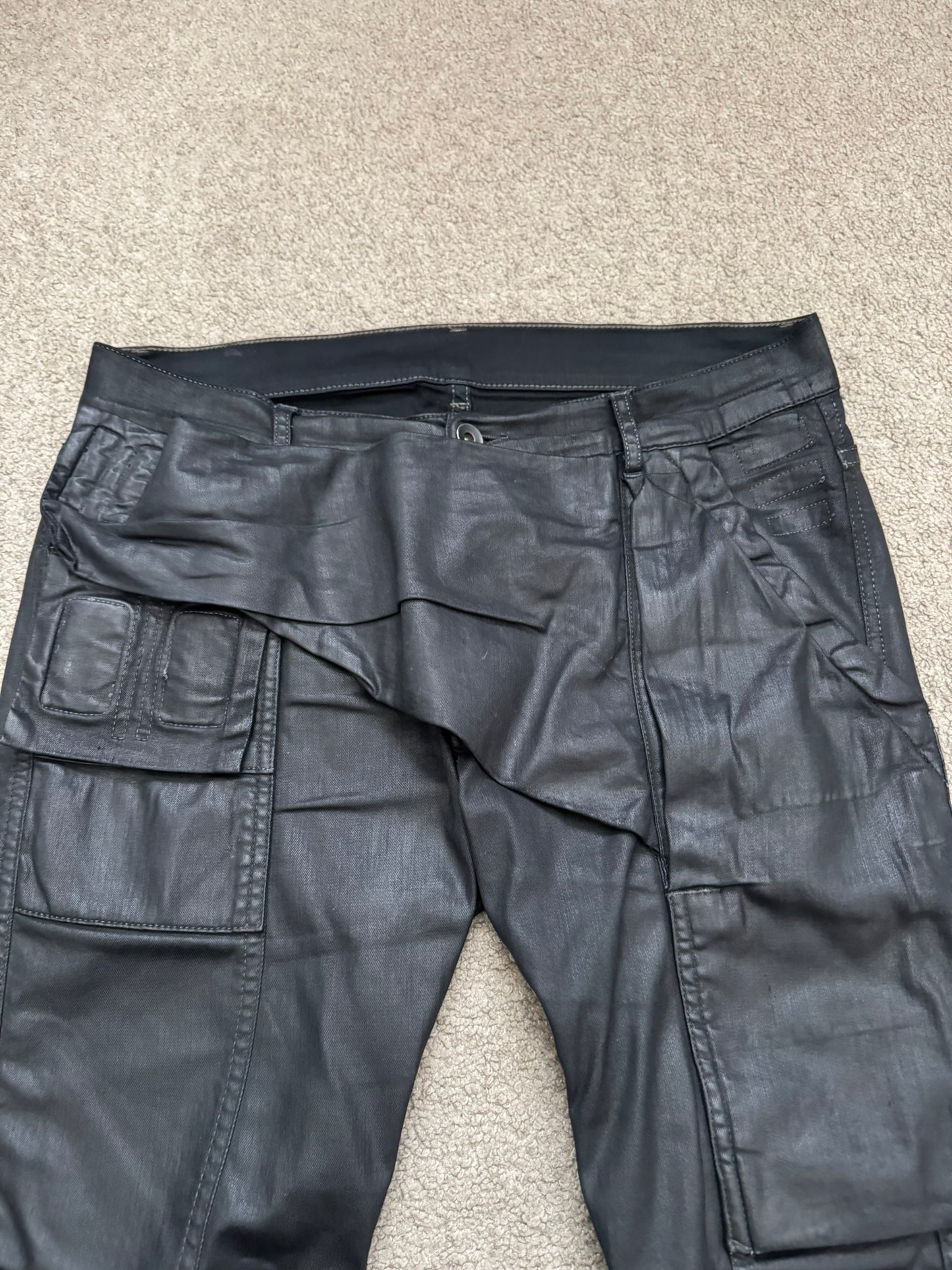 SS16 Rick Owens DRKSHDW Black Waxed Memphis Cut Biker Denim Jeans