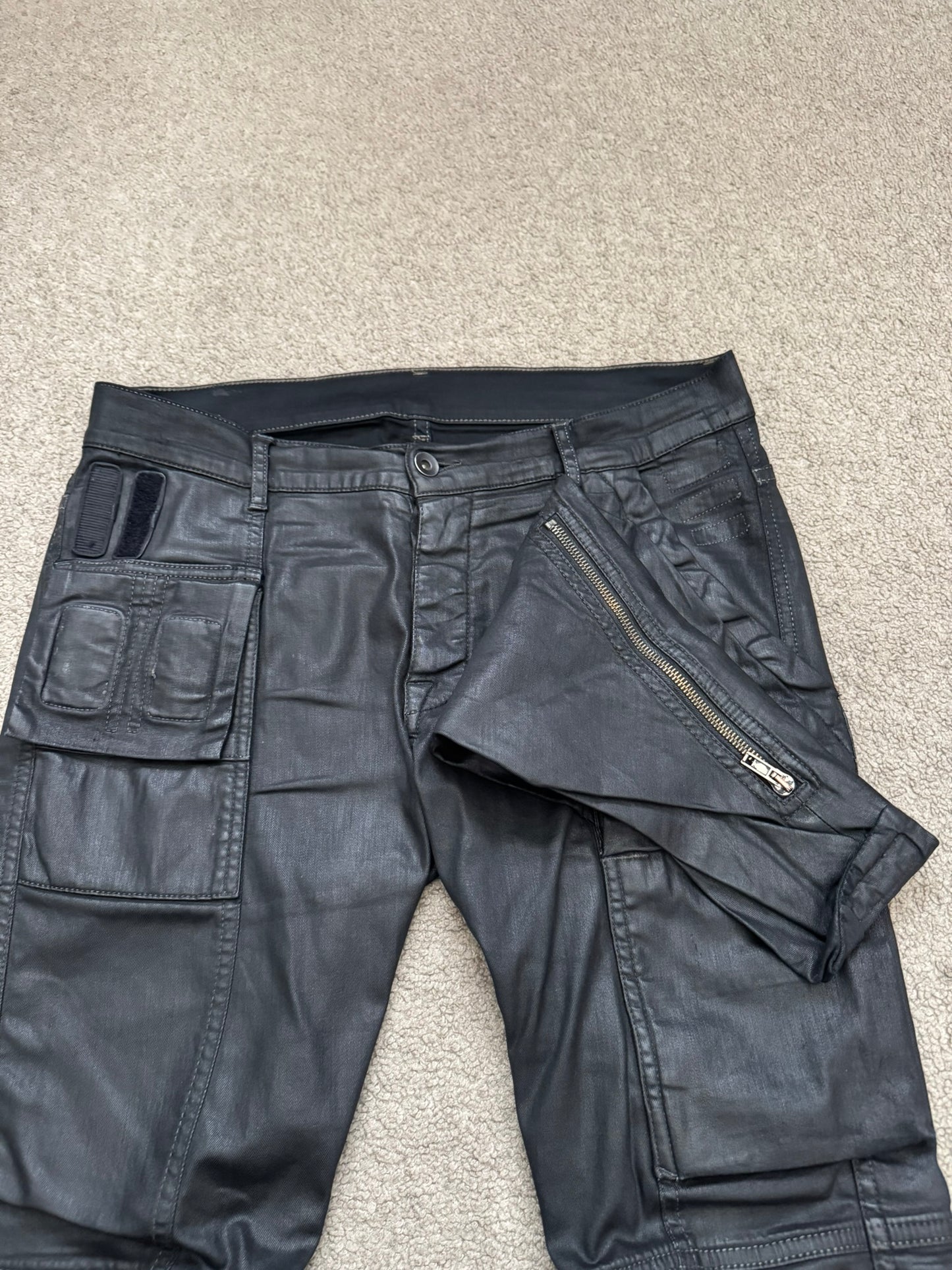 SS16 Rick Owens DRKSHDW Black Waxed Memphis Cut Biker Denim Jeans
