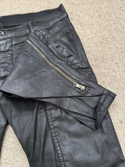 SS16 Rick Owens DRKSHDW Black Waxed Memphis Cut Biker Denim Jeans