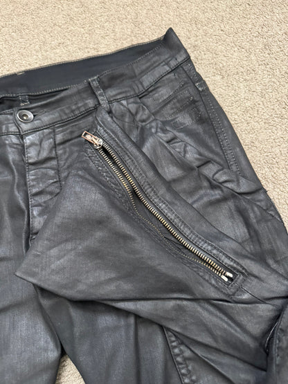 SS16 Rick Owens DRKSHDW Black Waxed Memphis Cut Biker Denim Jeans