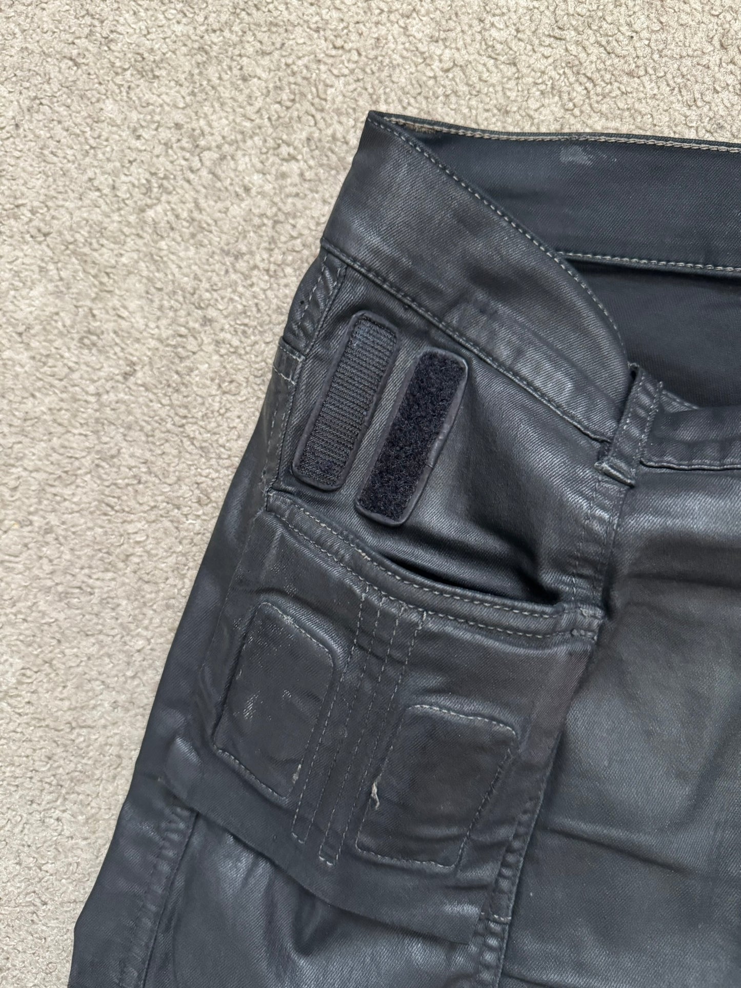 SS16 Rick Owens DRKSHDW Black Waxed Memphis Cut Biker Denim Jeans