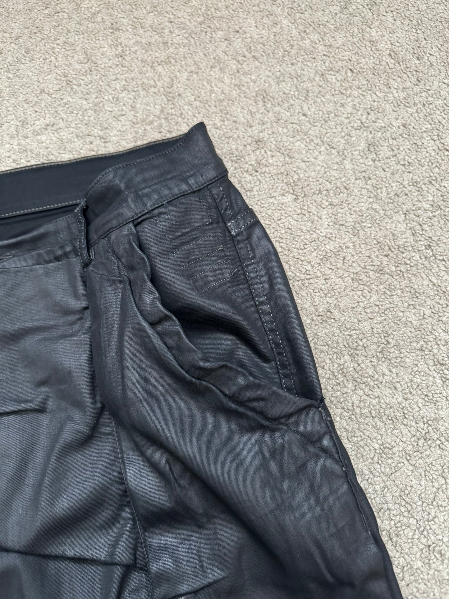 SS16 Rick Owens DRKSHDW Black Waxed Memphis Cut Biker Denim Jeans