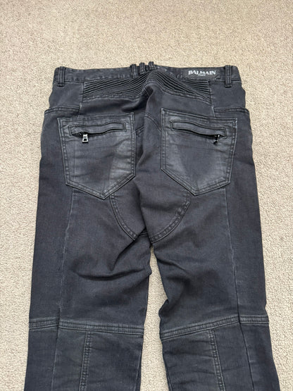 Balmain by Olivier Rousteing Black Waxed Biker Denim Jeans