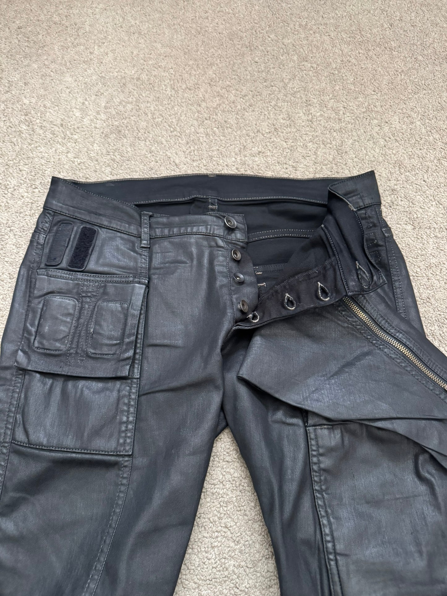 SS16 Rick Owens DRKSHDW Black Waxed Memphis Cut Biker Denim Jeans