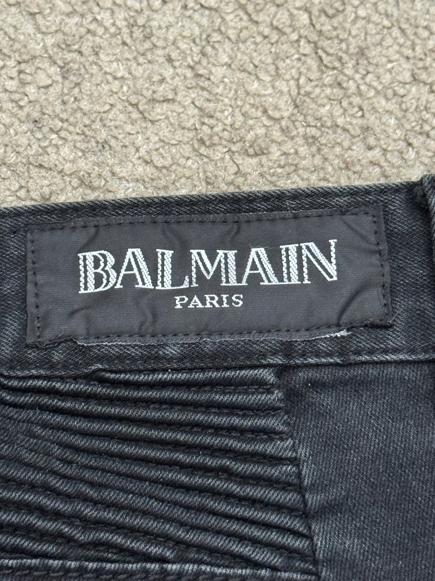 Balmain by Olivier Rousteing Black Waxed Biker Denim Jeans