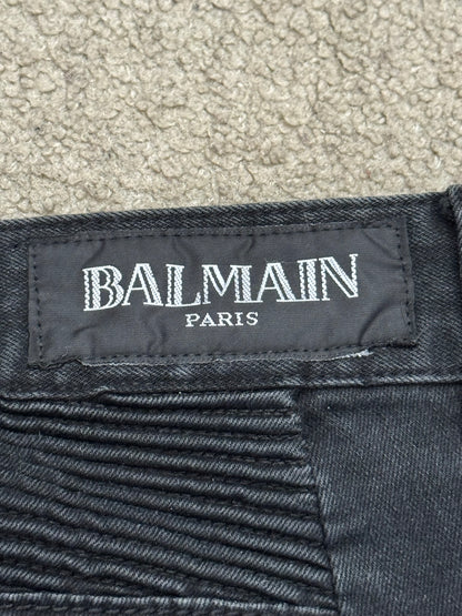 Balmain by Olivier Rousteing Black Waxed Biker Denim Jeans
