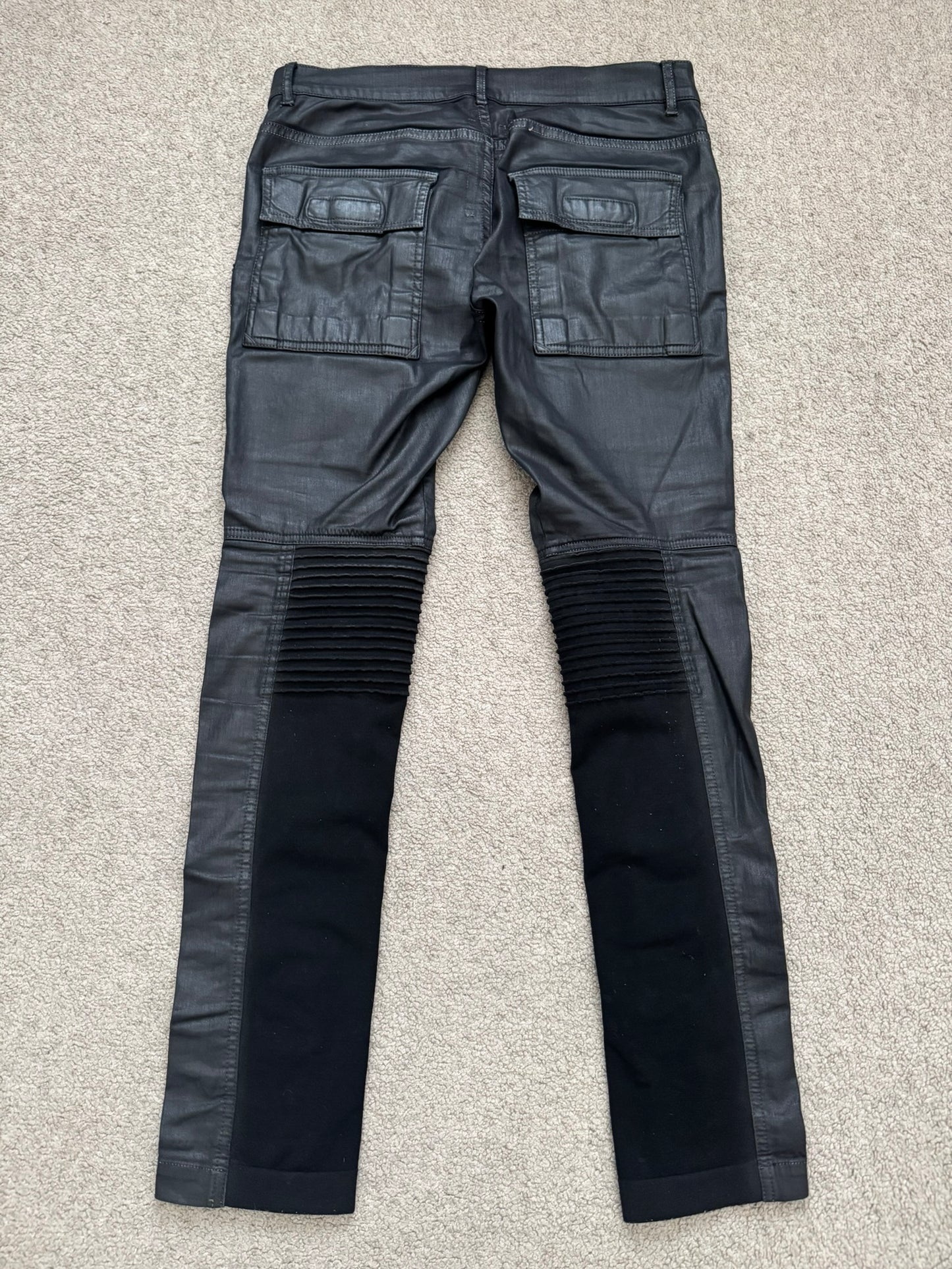 SS16 Rick Owens DRKSHDW Black Waxed Memphis Cut Biker Denim Jeans