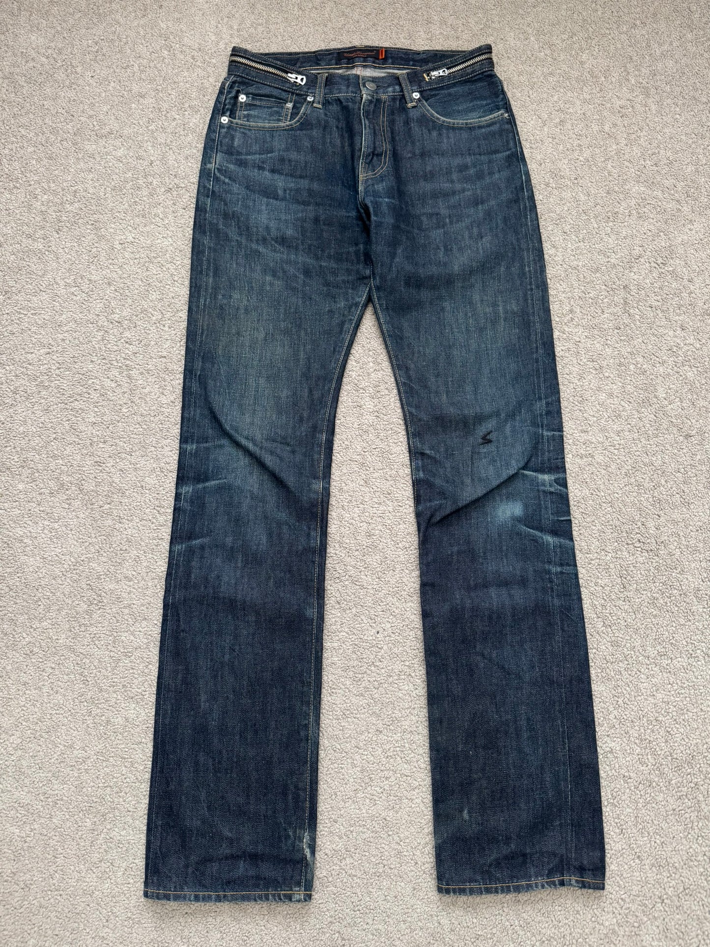 SS07 Undercover Zipper Waist Distressed Indigo Denim Jeans
