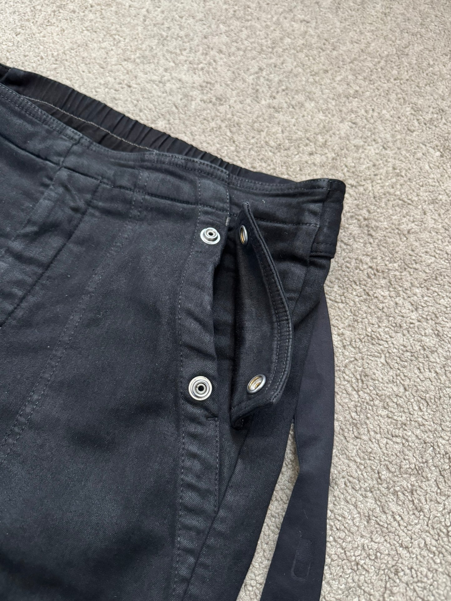 SS23 Rick Owens DRKSHDW Black Waxed Aircut Jogger Denim Pant