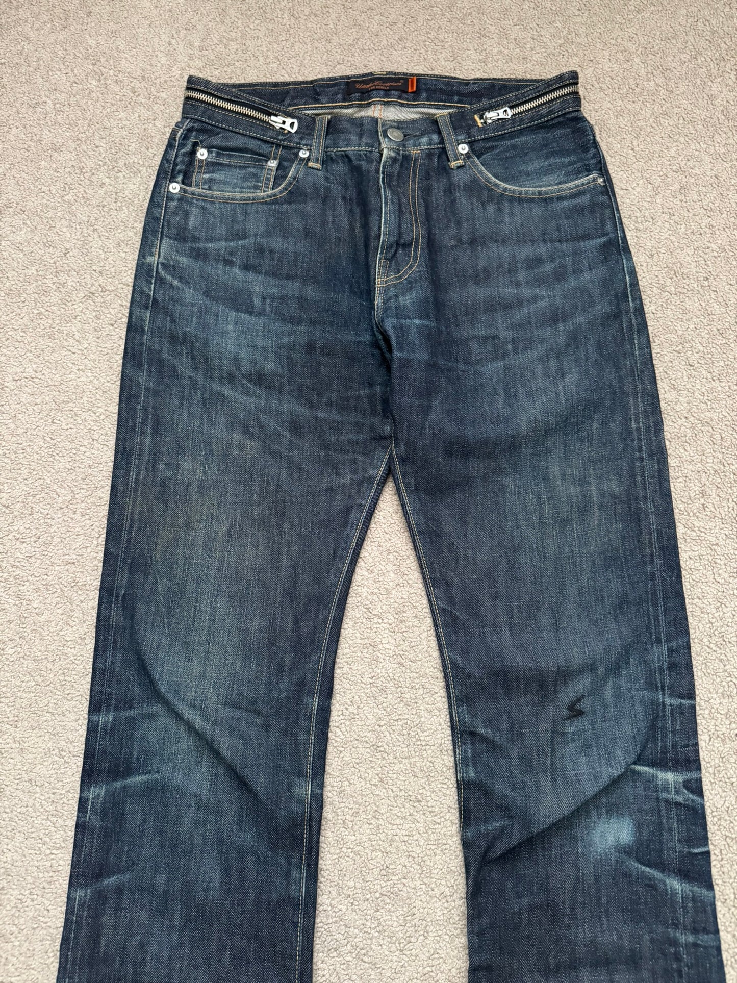 SS07 Undercover Zipper Waist Distressed Indigo Denim Jeans