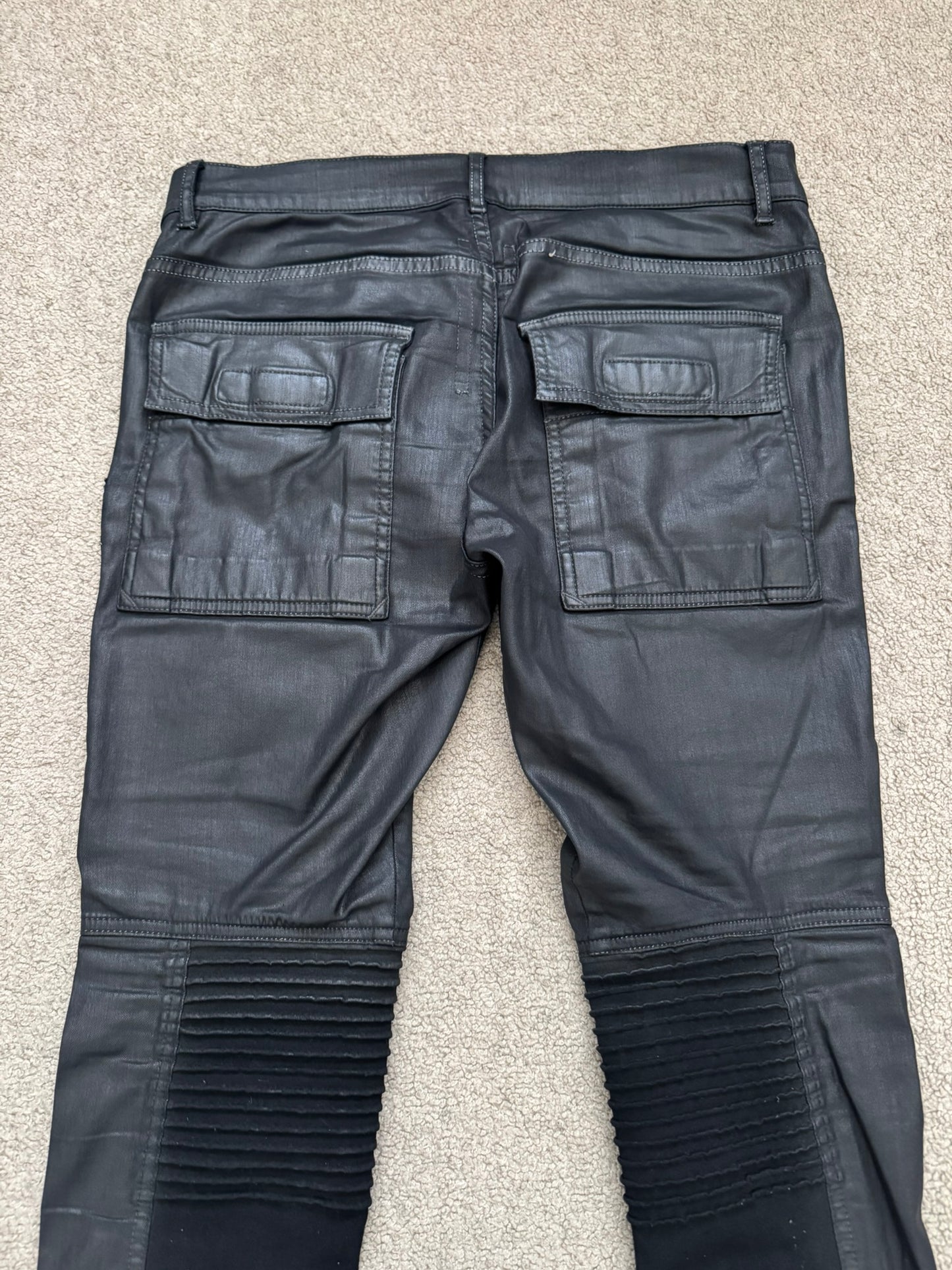 SS16 Rick Owens DRKSHDW Black Waxed Memphis Cut Biker Denim Jeans