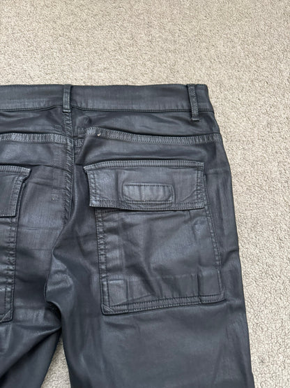 SS16 Rick Owens DRKSHDW Black Waxed Memphis Cut Biker Denim Jeans