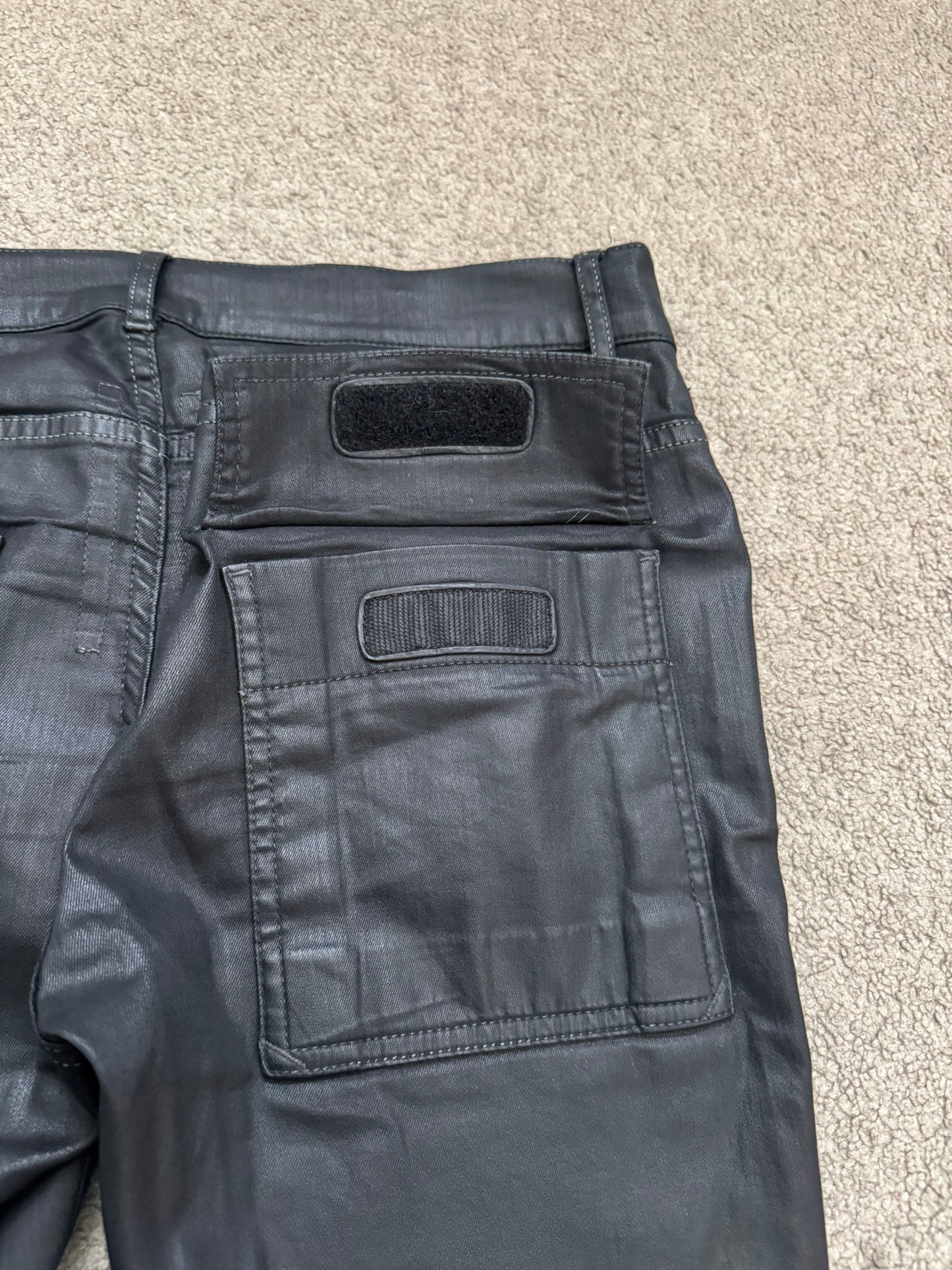 SS16 Rick Owens DRKSHDW Black Waxed Memphis Cut Biker Denim Jeans