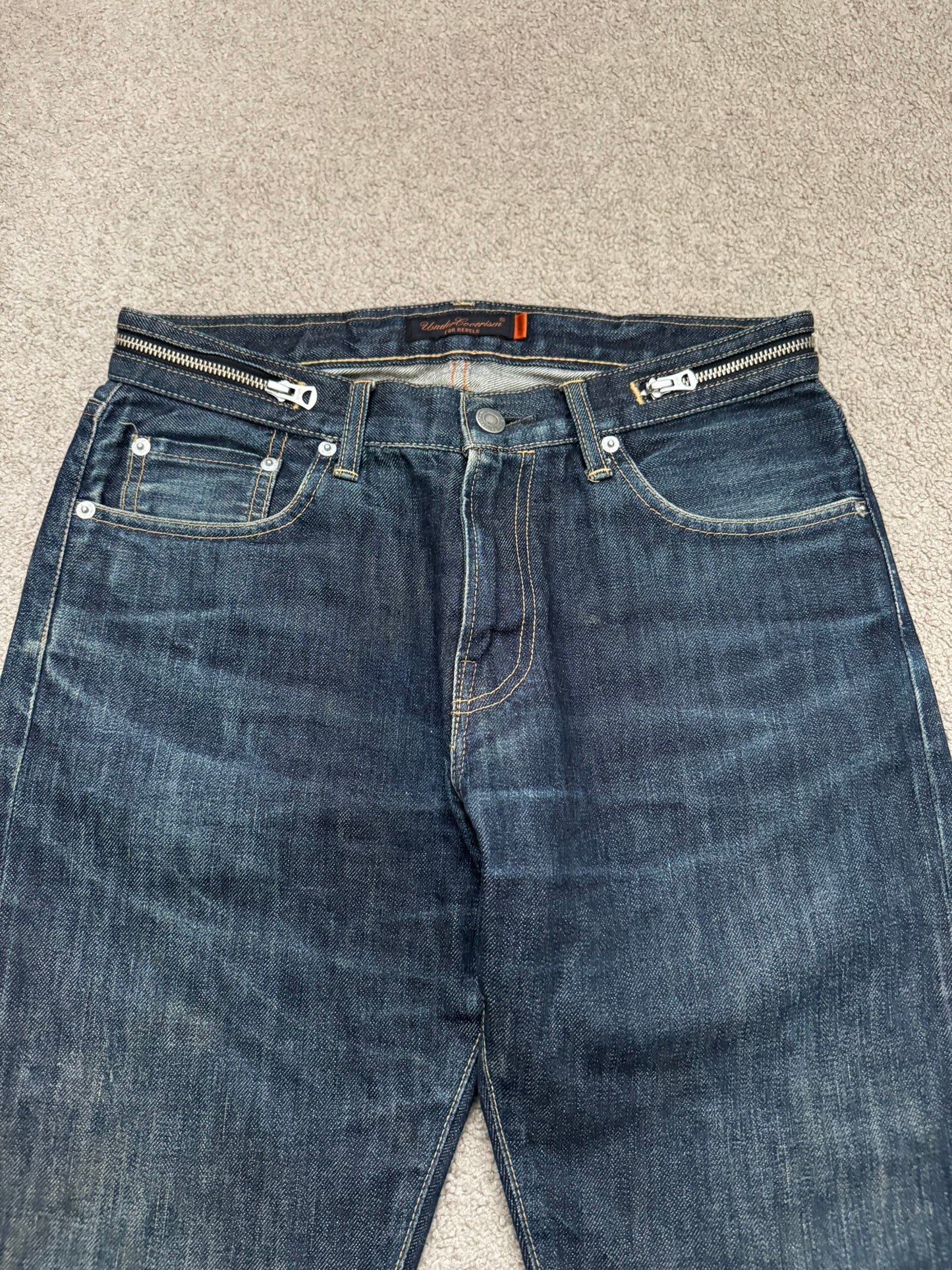 SS07 Undercover Zipper Waist Distressed Indigo Denim Jeans
