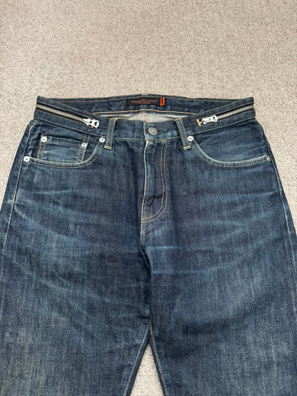 SS07 Undercover Zipper Waist Distressed Indigo Denim Jeans