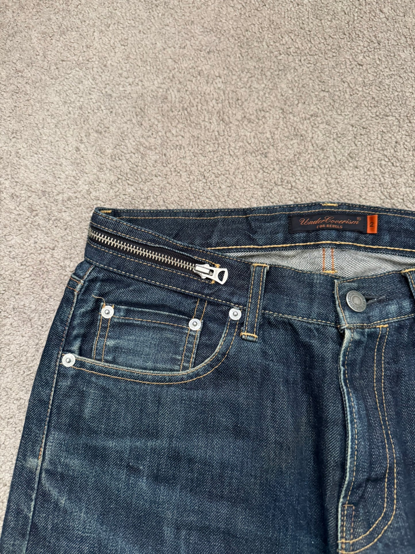 SS07 Undercover Zipper Waist Distressed Indigo Denim Jeans