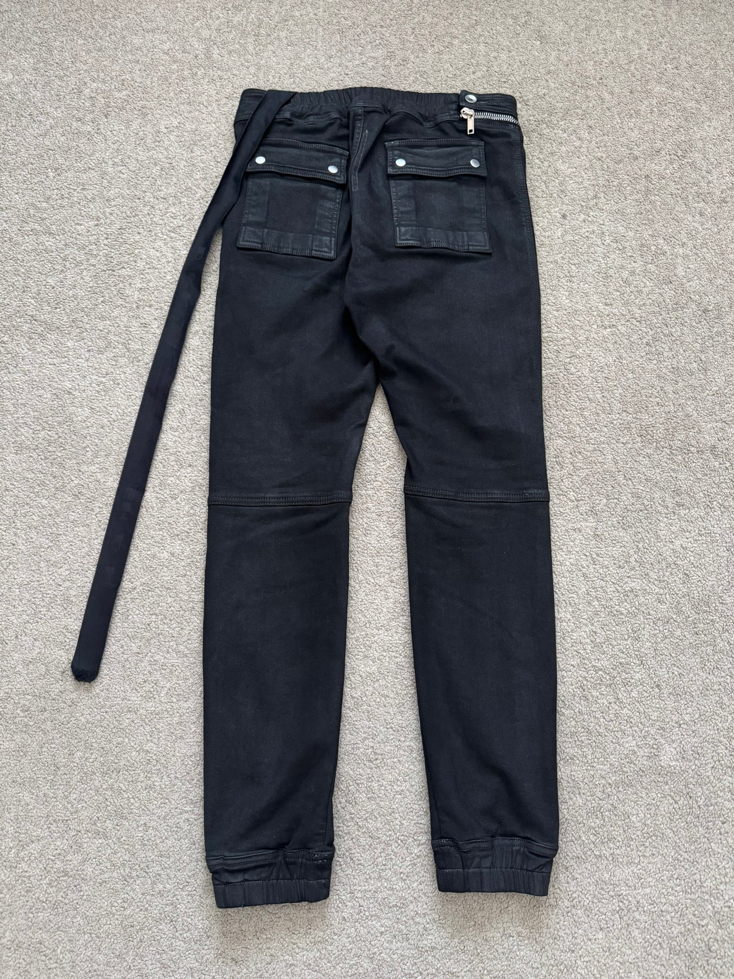 SS23 Rick Owens DRKSHDW Black Waxed Aircut Jogger Denim Pant