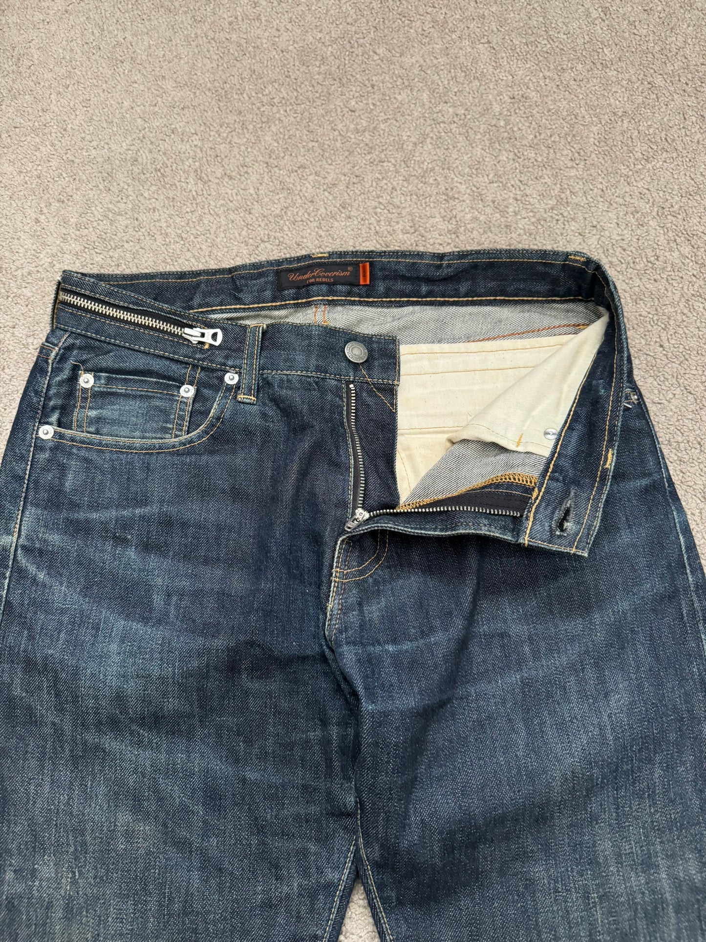 SS07 Undercover Zipper Waist Distressed Indigo Denim Jeans