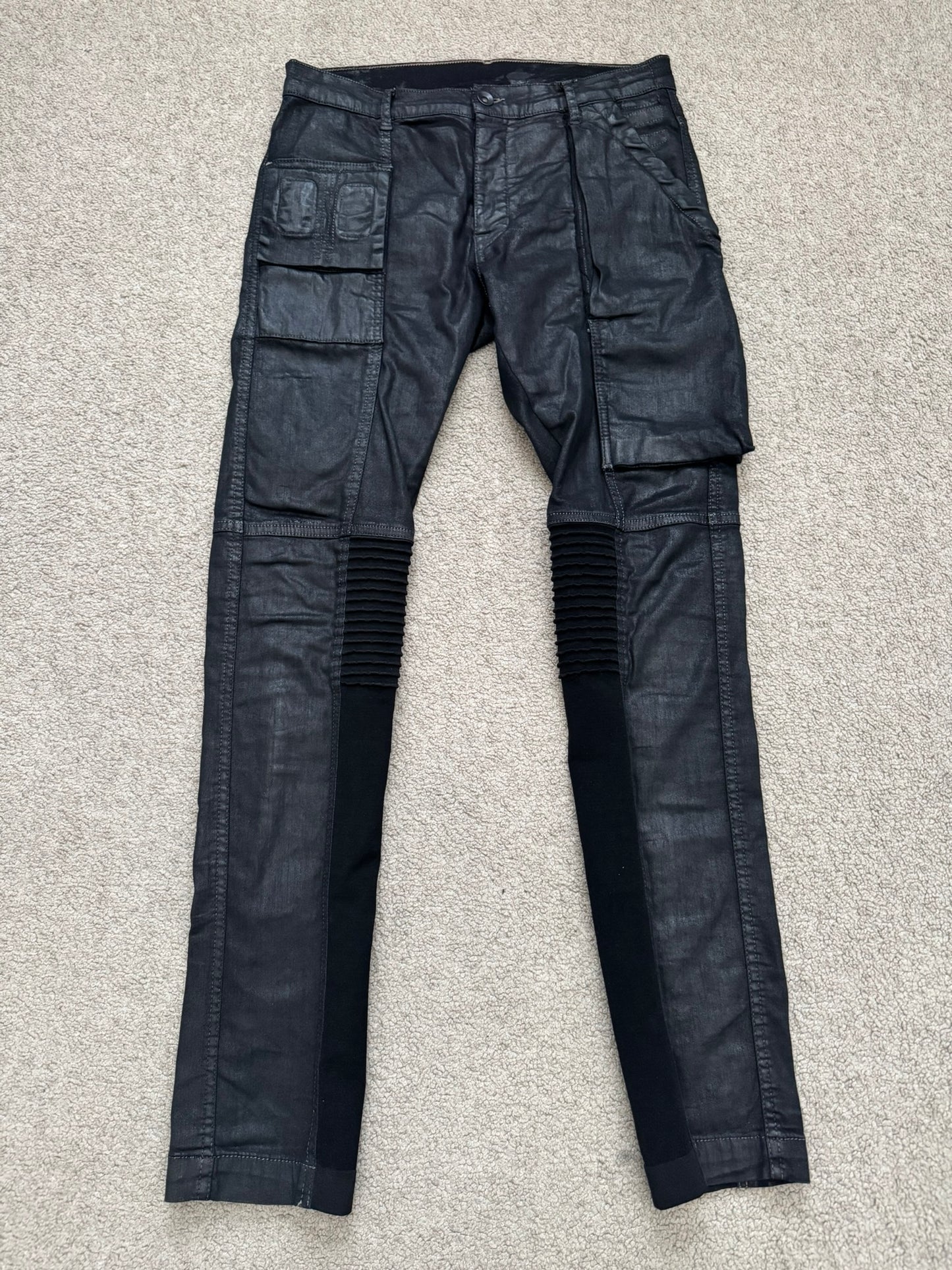SS15 Rick Owens DRKSHDW Black Waxed Memphis Cut Biker Denim Jeans