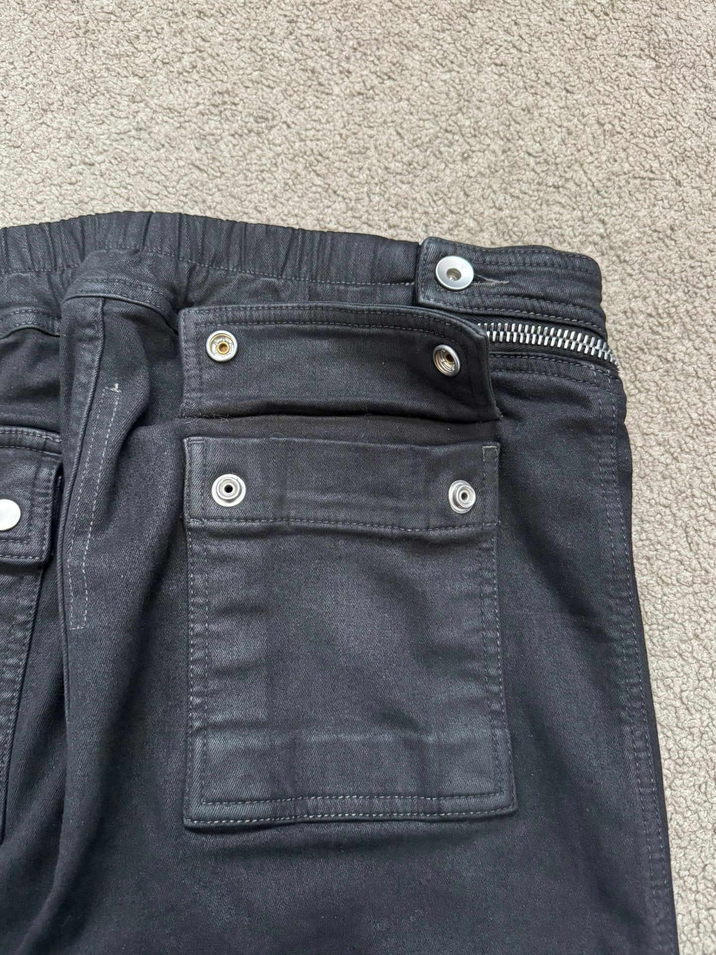 SS23 Rick Owens DRKSHDW Black Waxed Aircut Jogger Denim Pant