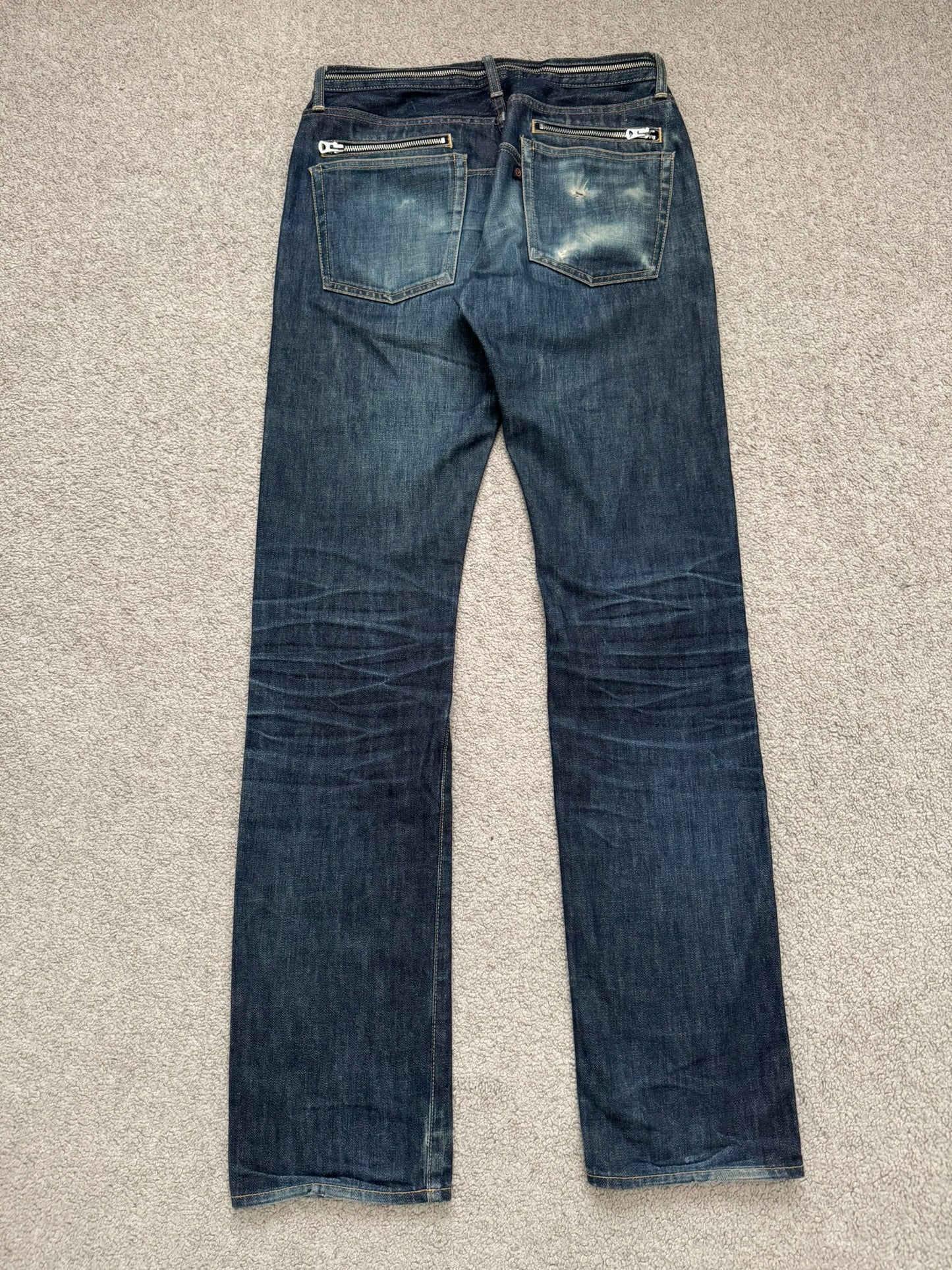 SS07 Undercover Zipper Waist Distressed Indigo Denim Jeans