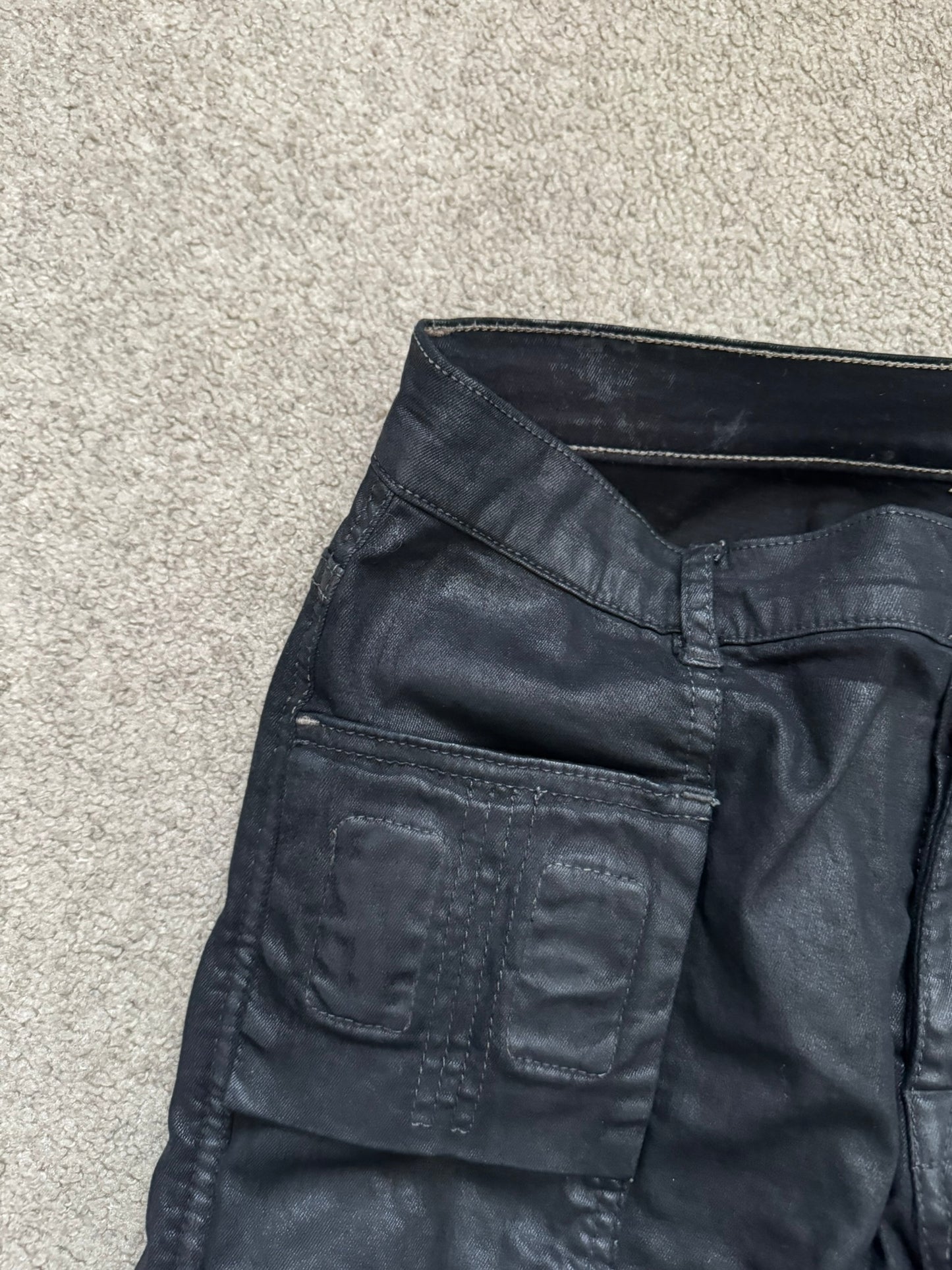 SS15 Rick Owens DRKSHDW Black Waxed Memphis Cut Biker Denim Jeans