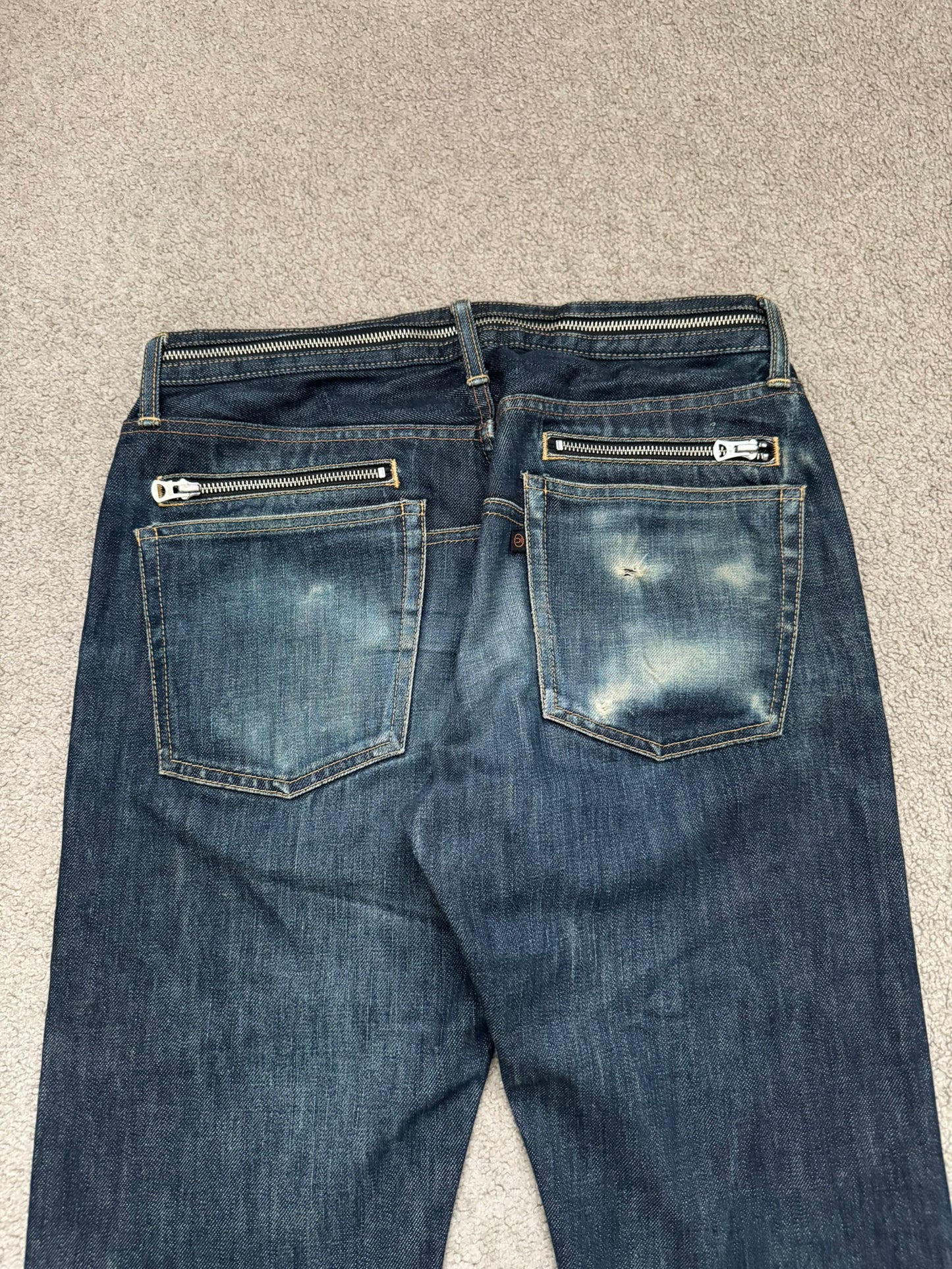 SS07 Undercover Zipper Waist Distressed Indigo Denim Jeans