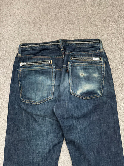 SS07 Undercover Zipper Waist Distressed Indigo Denim Jeans