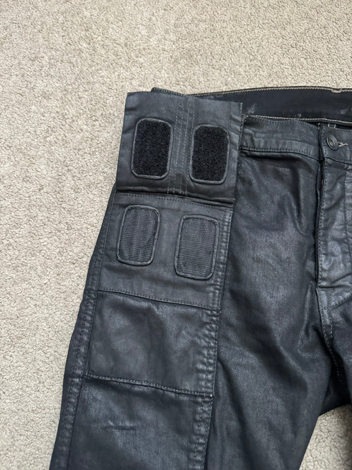 SS15 Rick Owens DRKSHDW Black Waxed Memphis Cut Biker Denim Jeans