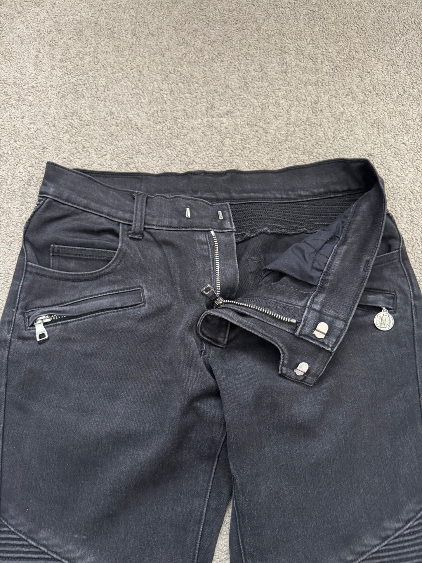 SS11 Balmain by Christophe Decarnin Eagle Coin Biker Denim Jeans