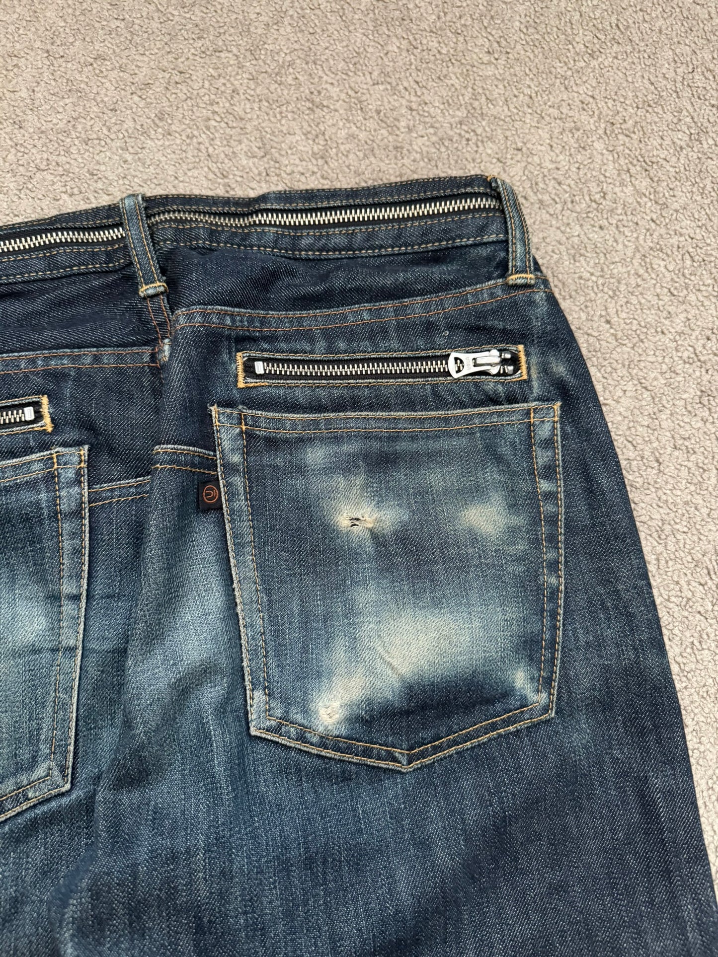 SS07 Undercover Zipper Waist Distressed Indigo Denim Jeans