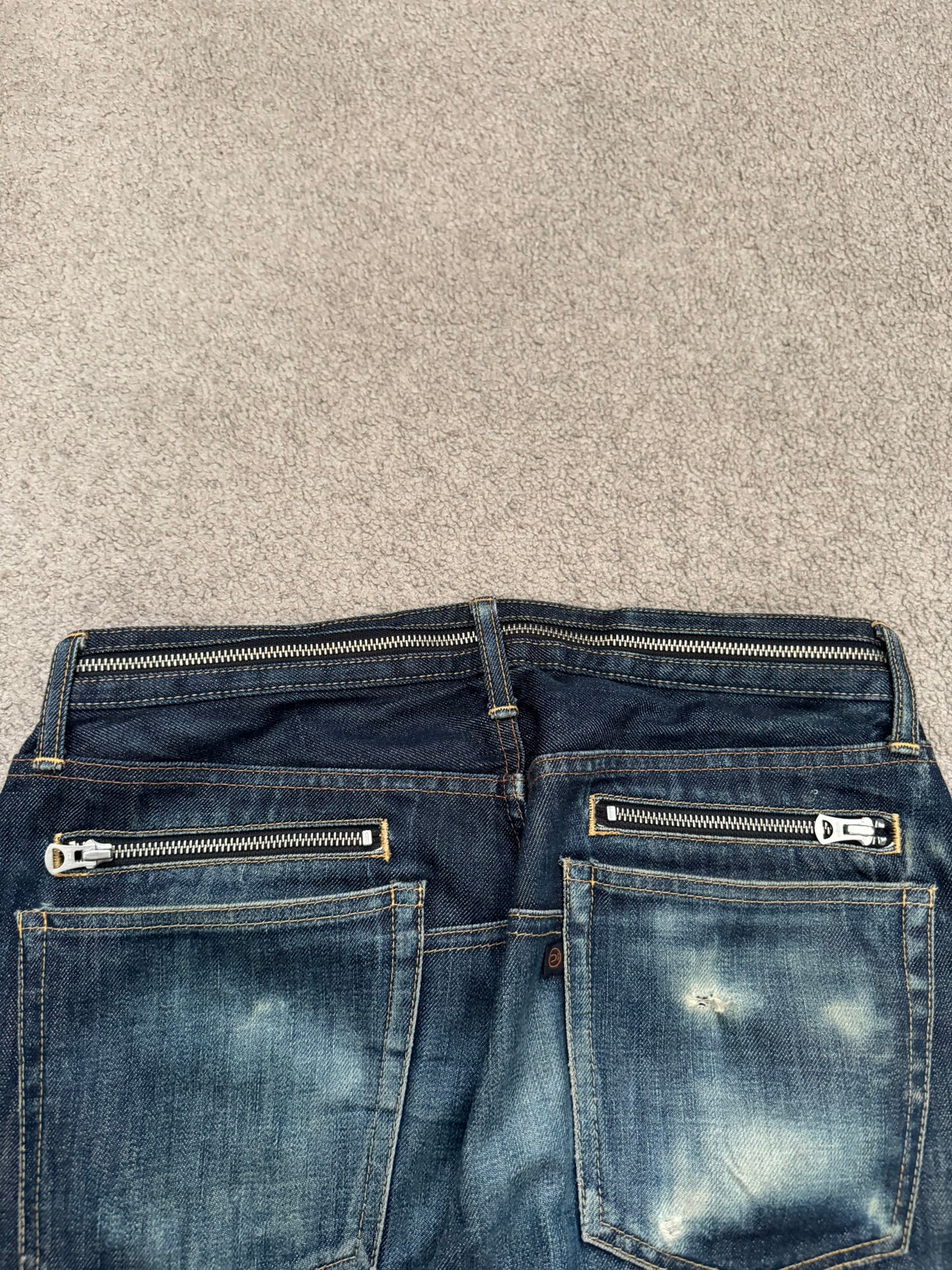 SS07 Undercover Zipper Waist Distressed Indigo Denim Jeans