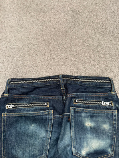 SS07 Undercover Zipper Waist Distressed Indigo Denim Jeans