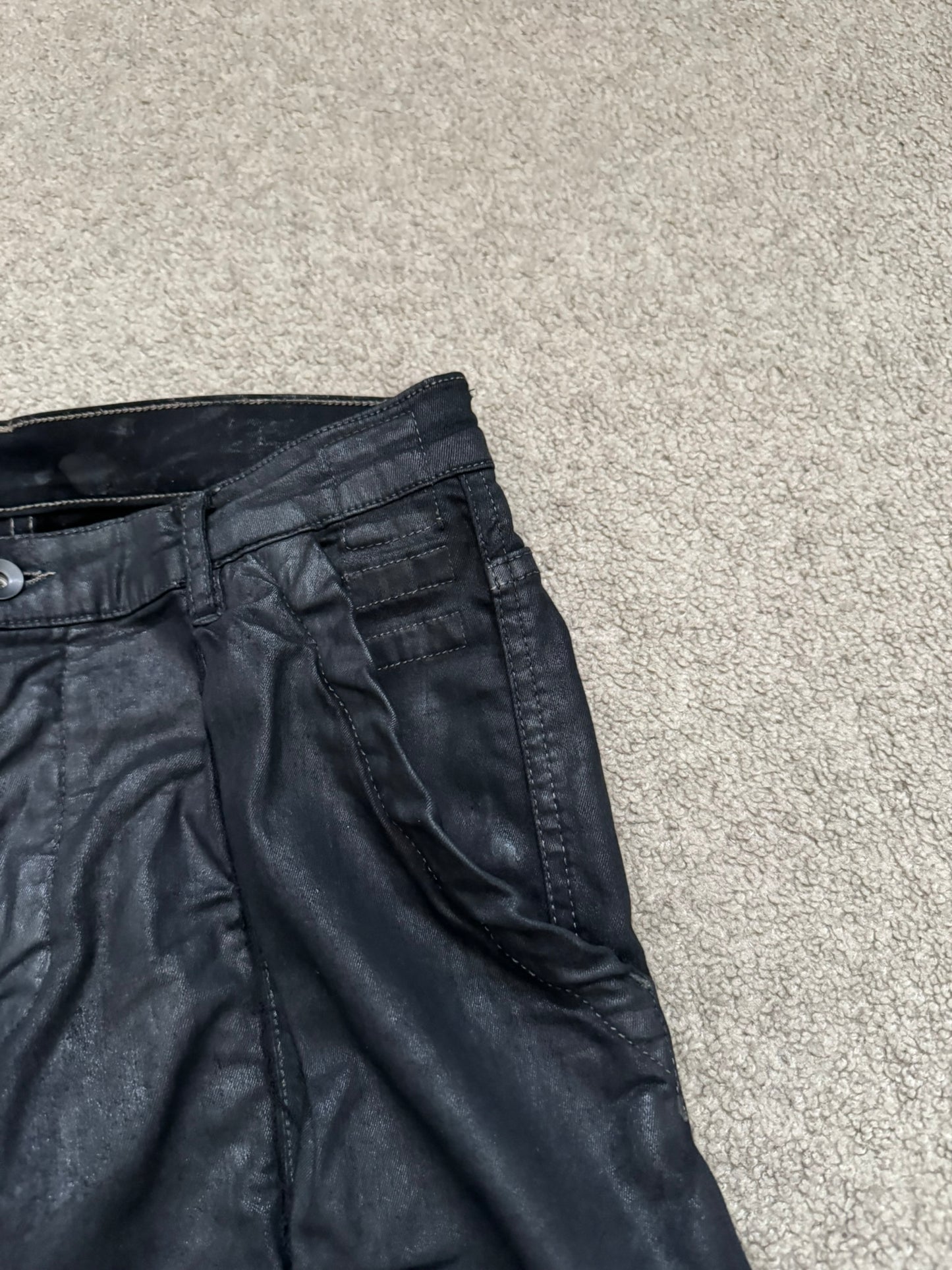 SS15 Rick Owens DRKSHDW Black Waxed Memphis Cut Biker Denim Jeans