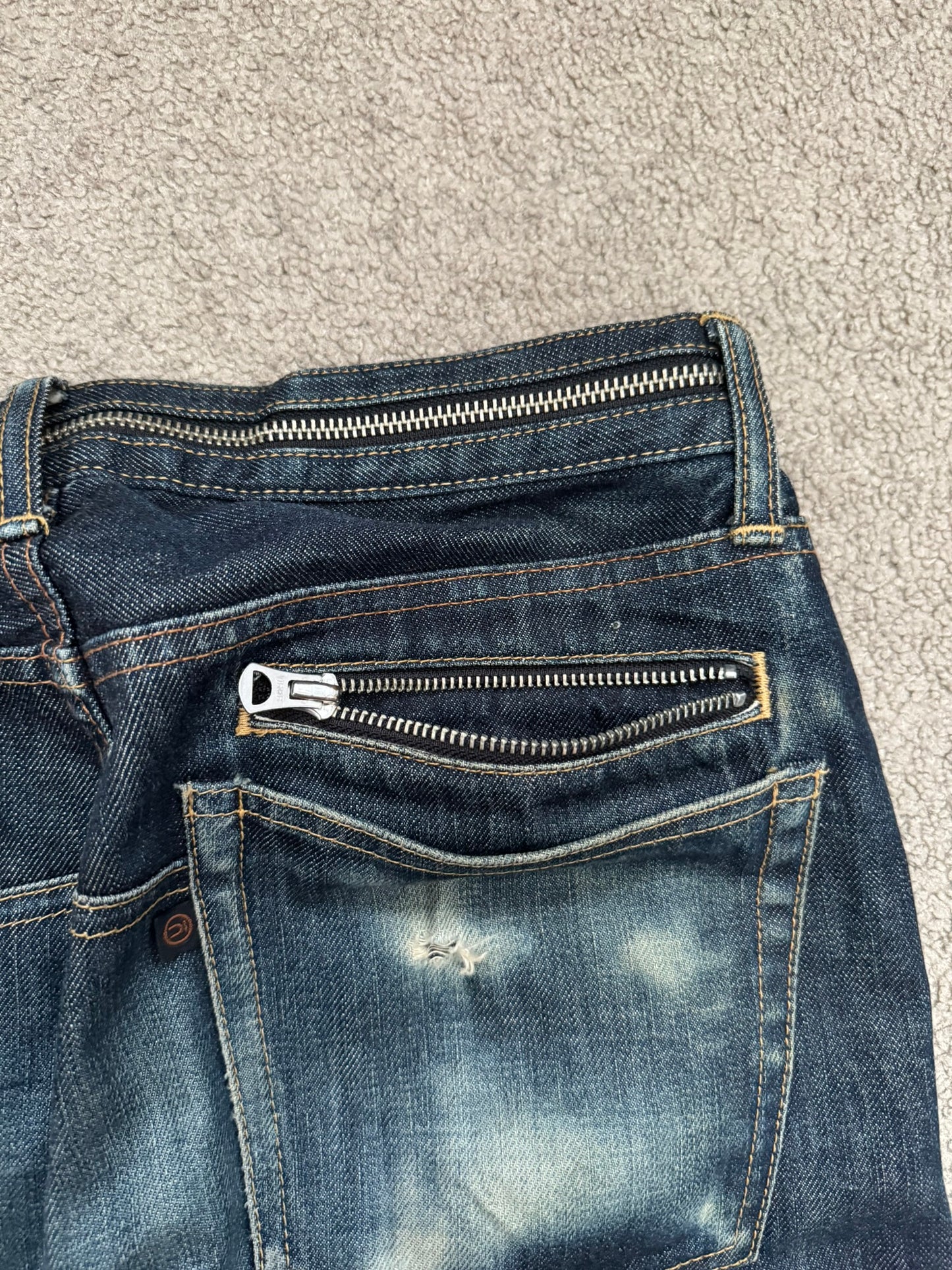 SS07 Undercover Zipper Waist Distressed Indigo Denim Jeans