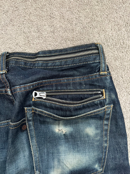 SS07 Undercover Zipper Waist Distressed Indigo Denim Jeans
