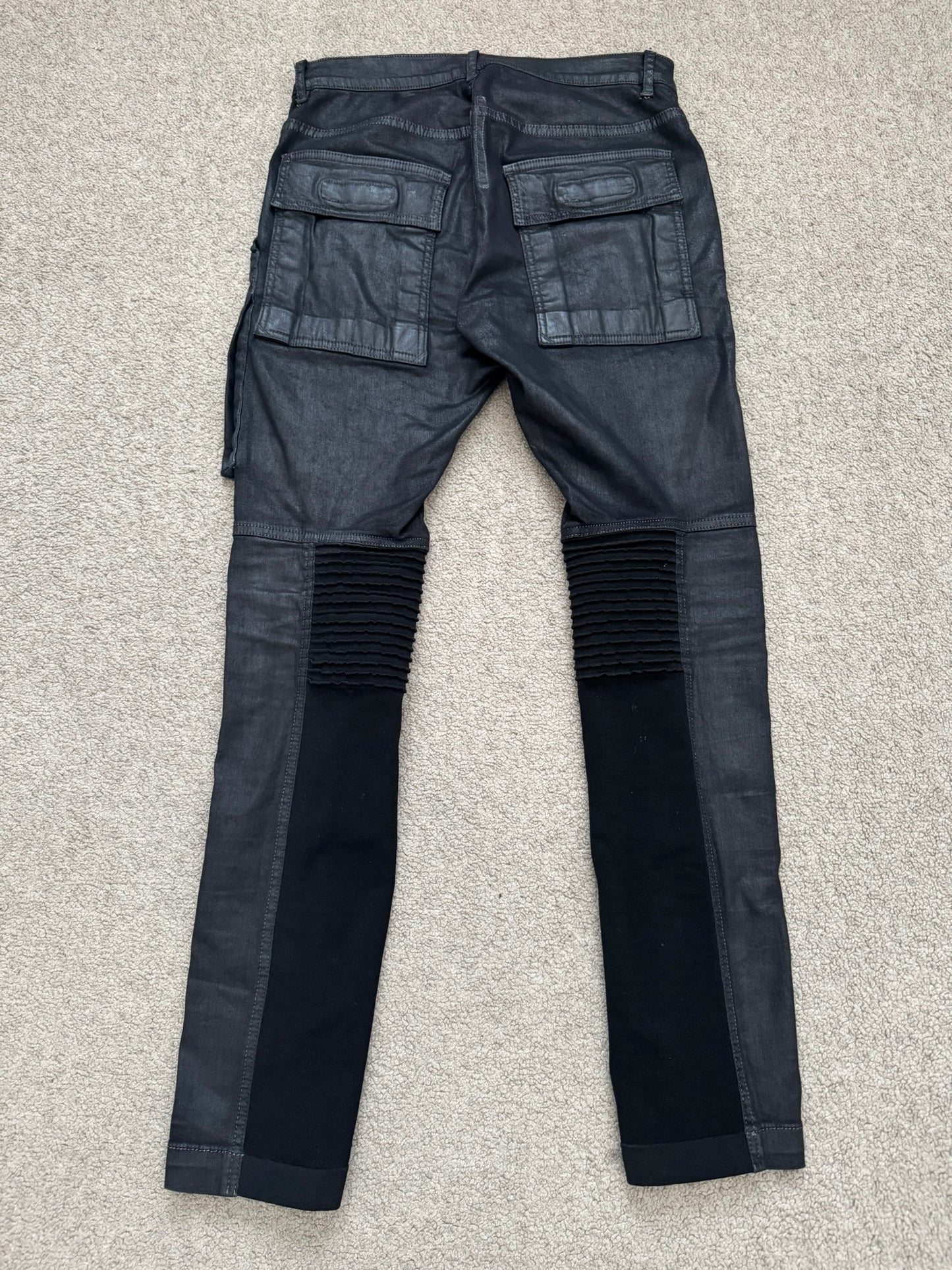 SS15 Rick Owens DRKSHDW Black Waxed Memphis Cut Biker Denim Jeans