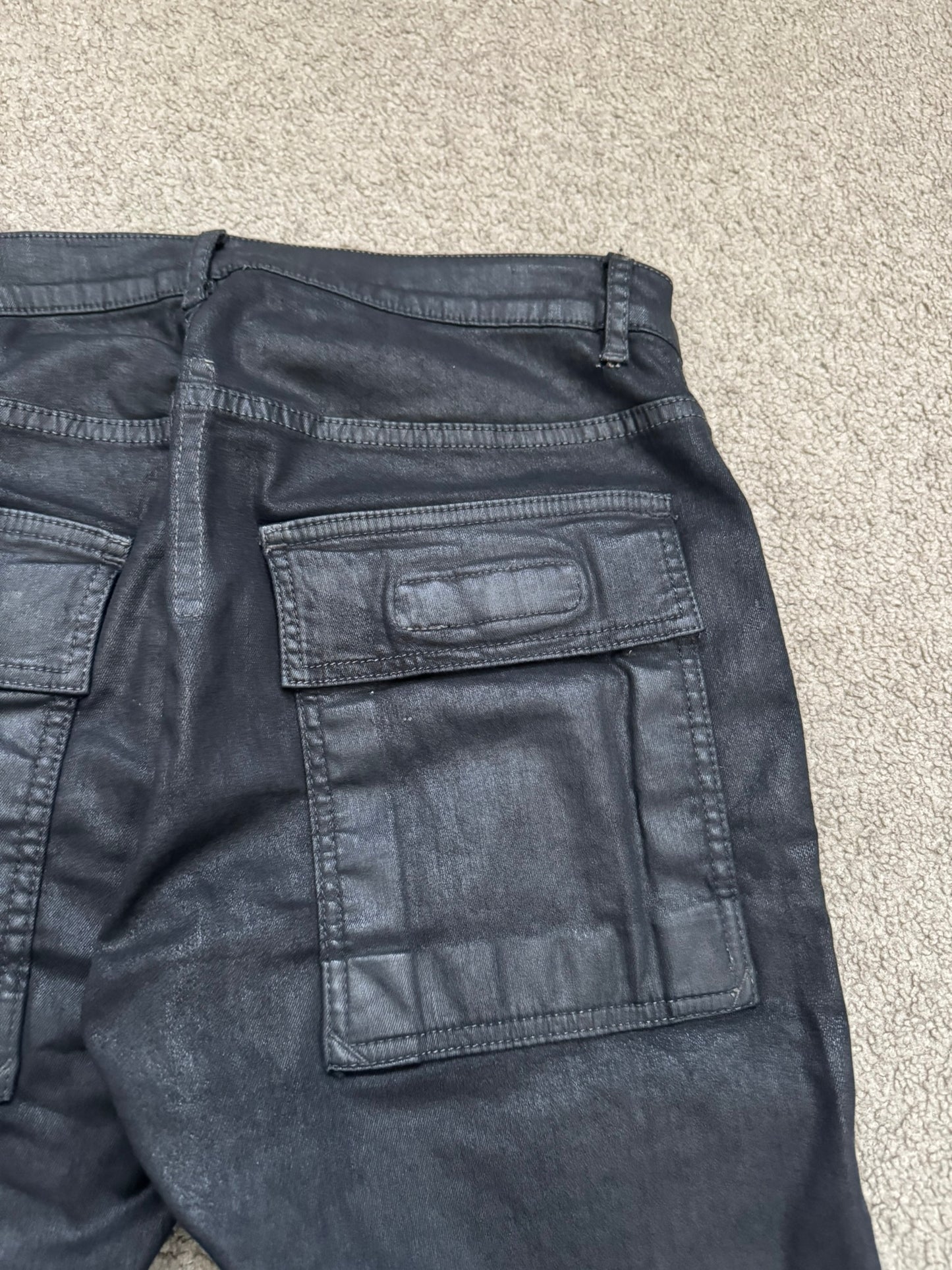 SS15 Rick Owens DRKSHDW Black Waxed Memphis Cut Biker Denim Jeans