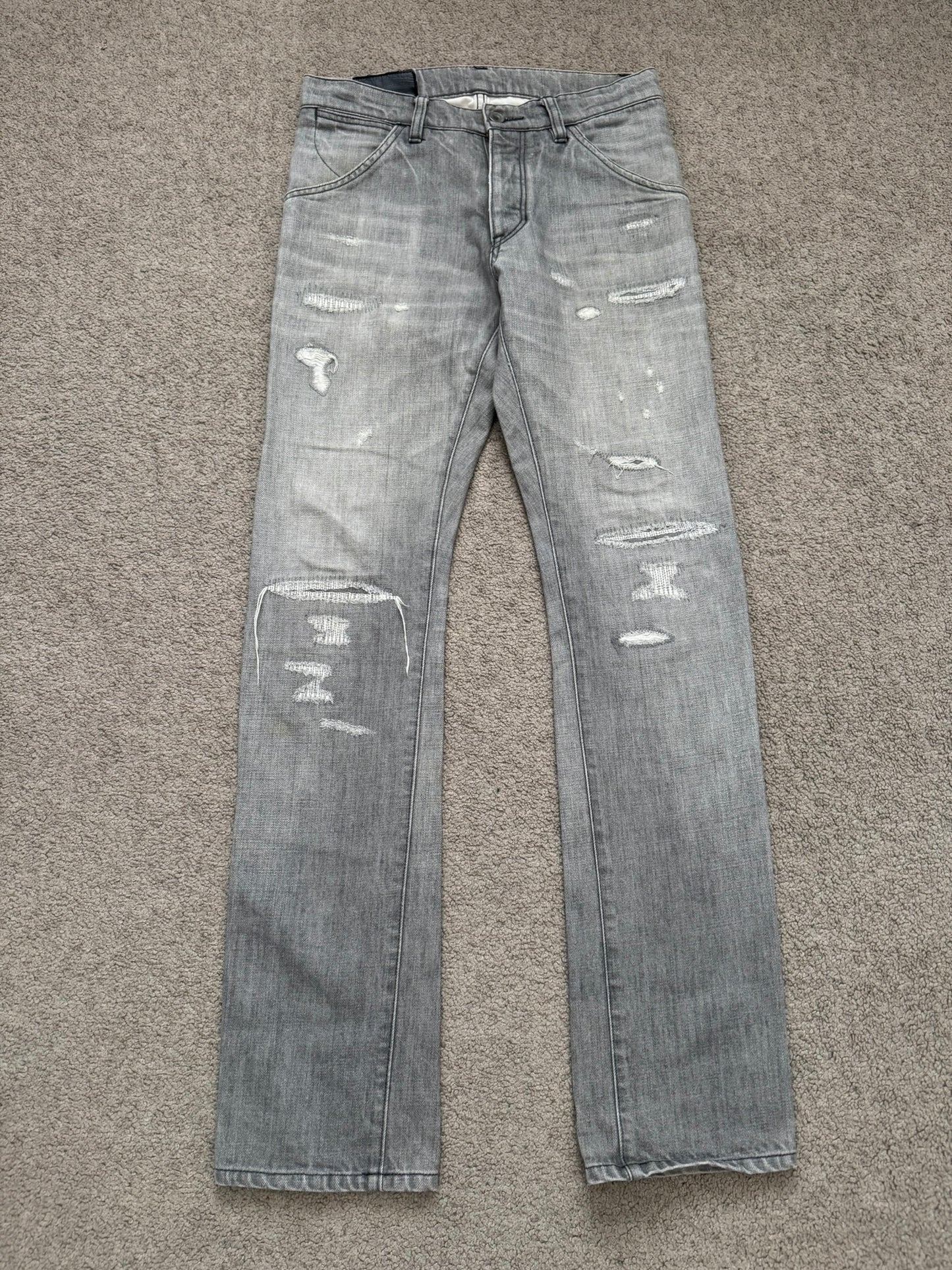 Kazuyuki Kumagai Attachment Repaired Grey Denim Jeans