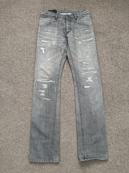Kazuyuki Kumagai Attachment Repaired Grey Denim Jeans